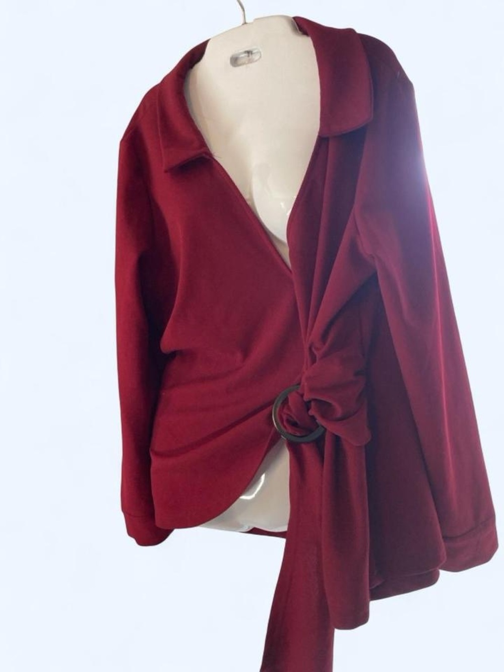 Burgundy wrap blouse with tie detail in size 3X Rosegal